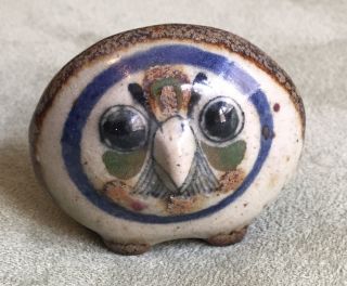 Vintage Tonala Owl Mexican Pottery Folk Art Hand Painted Mexico W/ Flower Image