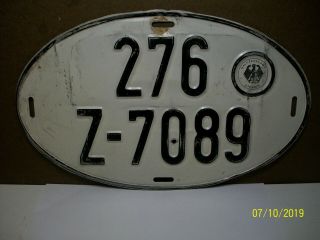 Vintage German License Plate (oval) 276 Z - 7089 - Fits Volkswagen