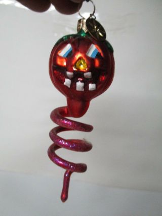 4 " Tall - Glass Christmas Ornament - Radko Halloween Jack O Lantern Squiggle