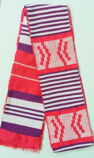 4.  25x58 " African Kente Cloth Stole Scarf,  From Ghana,  Pink Purple,  Graduation