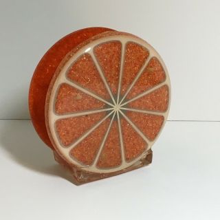 Vintage Acrylic Orange Slice Fruit Napkin Or Letter Holder Mcmlxix 1969