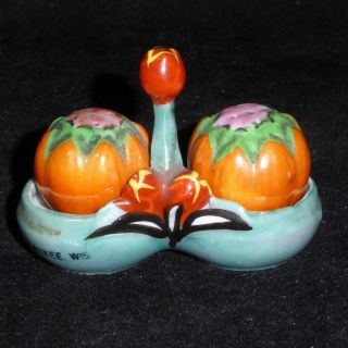 Vintage Pumpkins In Basket Japan Porcelain Salt Pepper Shaker Milwaukee Wis Set