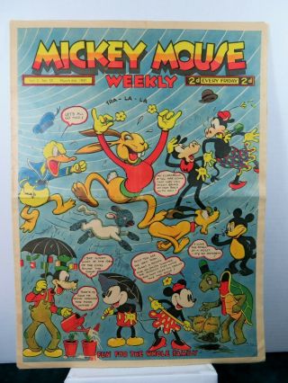 Vintage 1937 Mickey Mouse Weekly Large Comic Fun For The Whole Family 12 Pages
