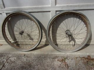 Vintage Jc Higgins 26 " Bicycle Wheels Pair Skip Tooth Gear 40s 50s