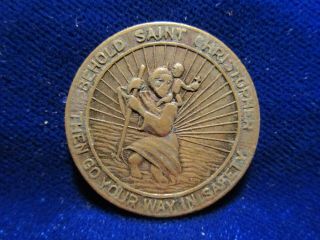 Vintage Behold St Christopher Medallion Pope Pius Xi Brass Patina