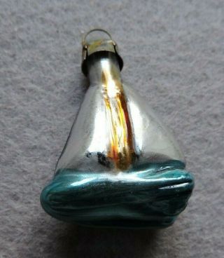 Antique German Glass Christmas Ornament - Feather Tree Sail Boat - 1940s