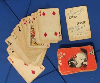 Vintage 1943 Miniature Playing Card Deck With Kittens Complete With 2 Jokers