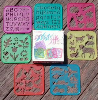 Set Of 7 Tuppertoys Stencil Art Plant Alphabet Animal Holiday Vintage Tupperware