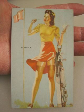1940s " Up To Par " Mutoscope Risqué Pinup Arcade Card B9884