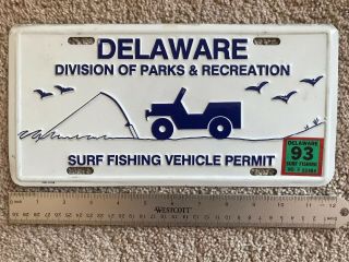 1993 Delaware Surf Fishing Permit License Plate Tag Jeep Parks & Recreation