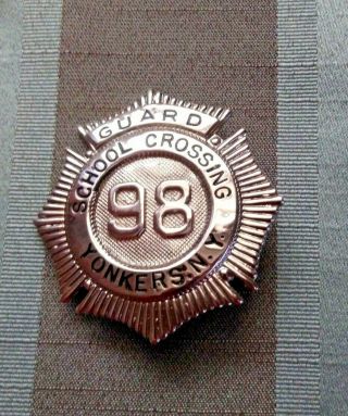 Vintage School Crossing Guard Safety Patrol Metal Badge,  Yonkers York 98