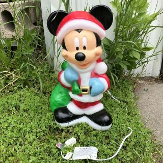 ✳️vtg 18” Disney Mickey Mouse Christmas Santa Plastic Blow Mold Light Up Outdoor