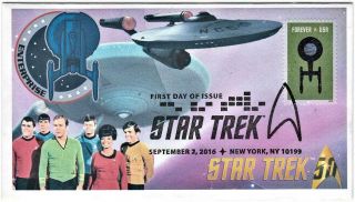 Star Trek 50th Anniversary Usa Fdc " Cast " Featuring Crew Patch 4/4