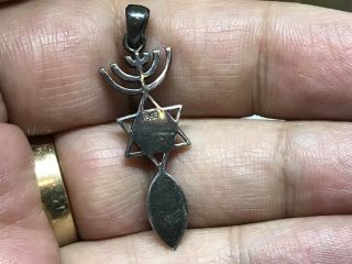 jewish judaica Vintage sterling silver Onyx Inlay Star Of David Drop pendant 3