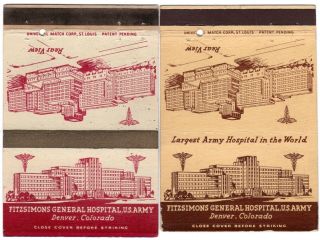 Military Wwii 2 Us Army Fitzsimons Gen Hospital 40 Fs Royal Flash Matchcovers