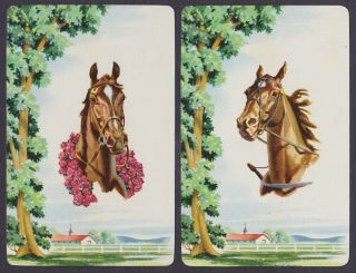 2 Single Vintage Swap Playing Cards Horse Heads Roses 