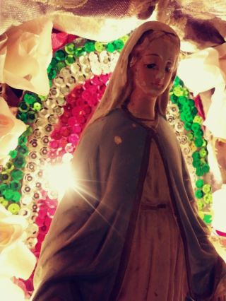 Virgin Mary,  Mexican nicho retablo altar with lights,  La Virgen de Guadalupe 2