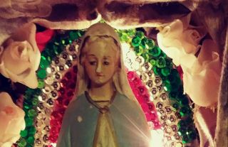 Virgin Mary,  Mexican nicho retablo altar with lights,  La Virgen de Guadalupe 3