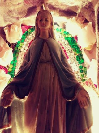 Virgin Mary,  Mexican nicho retablo altar with lights,  La Virgen de Guadalupe 4