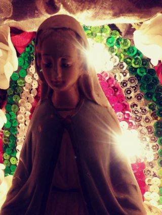 Virgin Mary,  Mexican nicho retablo altar with lights,  La Virgen de Guadalupe 5