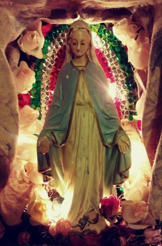 Virgin Mary,  Mexican nicho retablo altar with lights,  La Virgen de Guadalupe 6
