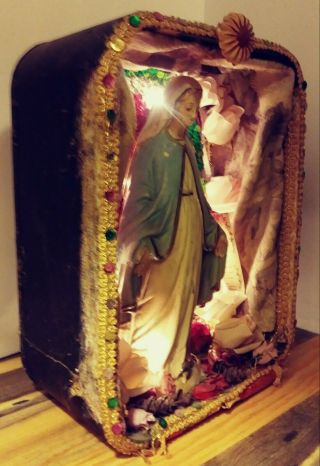 Virgin Mary,  Mexican nicho retablo altar with lights,  La Virgen de Guadalupe 8
