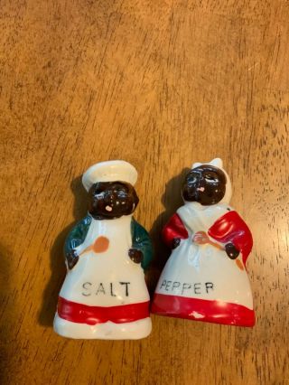 Vintage Black Americana mammy & chef salt pepper shakers Japan 4