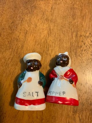 Vintage Black Americana mammy & chef salt pepper shakers Japan 5