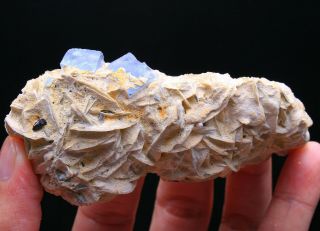 125g Natura Rare Blue Green Cube Fluorite & Calcite Mineral Specimen/china 8511