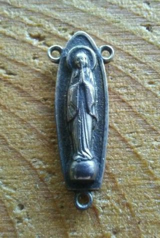 Antique Or Vintage Sterling Silver Jesus And Mary Rosary Center Piece.