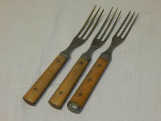Set Of 3 Antique Civil War Era Bone Handle 3 - Tine Forks