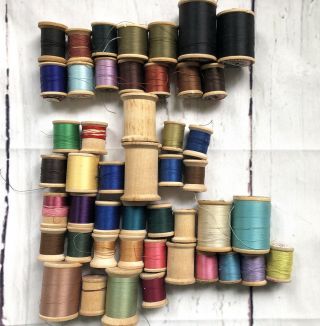 42 Vintage Wooden Spools Of Mercerized Cotton Thread Star Belding Coats&clark