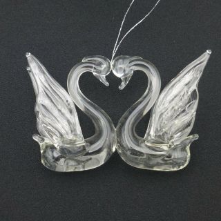 Hand Blown Art Glass Swan Couple Heart Lampwork Christmas Ornament Crystal Clear