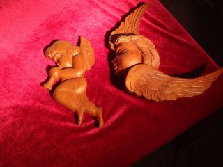 2 Carved " Angels " By Jose Pinal.  1913 - 1983.  Mexican Folk - Artist