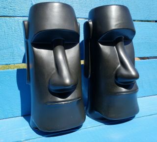 Vintage Set Of 2 Aku Aku Las Vegas Moai Heads Tiki Mugs Made By Omc Japan Black