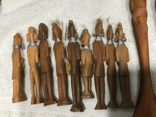 Wooden Statue Figures (9) and a fork figure and spoon figure 3