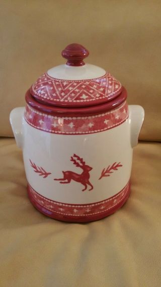 Dansk Christmas Red Reindeer Ceramic Cookie Jar