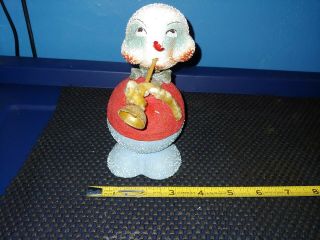 Vintage Christmas German Candy Container Paper Mache Horn Player Nodder Bobblehe