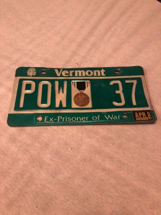 Vermont Vintage Pow Prisoner Of War License Plate Pow37