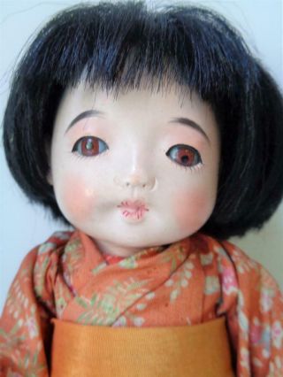 9 " Antique Japanese Ichimatsu Gofun Asian Baby Girl Doll Oyster Shell Glass Eyes