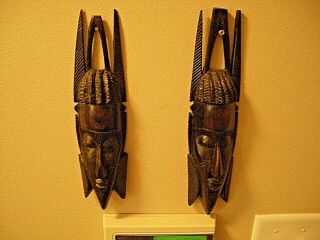 Hand Carved Dark Wood - African Tribal Face Mask (Set of 2) Man Woman Couple 5
