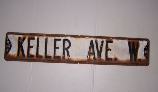 Vintage Embossed Metal Street Sign Keller Ave.  W.  From Judson Indiana