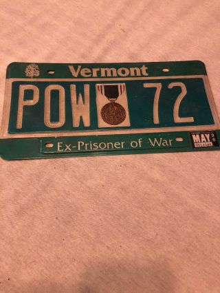 Vermont Vintage Pow Prisoner Of War License Plate Pow72