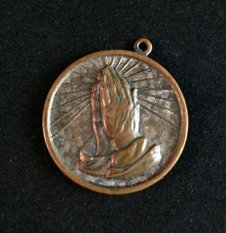 Vintage Serenity Prayer Medal Medallion Brass Metal Praying Hands Religious