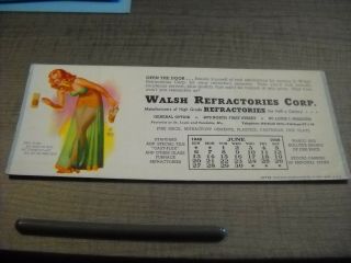 Vintage Earl Moran Advertising Pin - Up Blotter - Walsh Refractories Corp.  St.  Louis