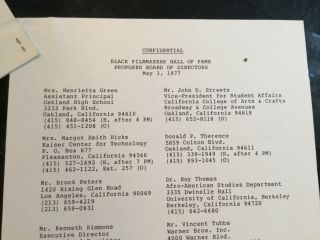 BLACK FILMMAKERS HOF Signed Letter & Minutes of Meeting Documents Brock Peters 7
