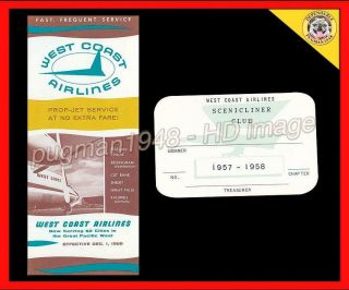West Coast Airlines 1959 Airline Timetable Schedule.  F - 27,  Dc - 3,  Extra