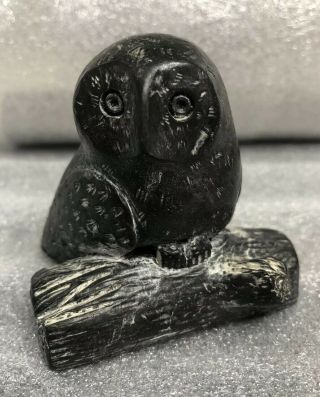 Owl On A Log A Wolf Carved Soapstone Hand Made In Canada Black