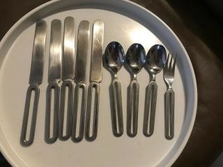 9 Pc Rogers Stanley Roberts Cycles Pierced Center Handle Stainless Flatware