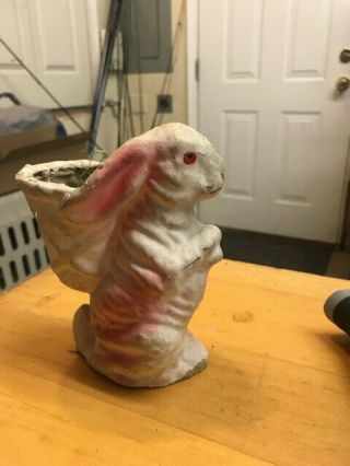 Antique Paper Mache Bunny Rabbit 6 " Vintage Candy Container Holder